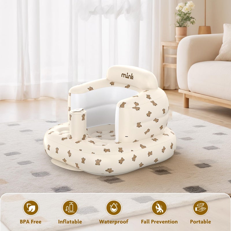 Mink Inflatable Baby Seat for Babies 3+ Months,Infant Floor Seats for Sitting Up,Portable Blow Up Baby Chair with Built in Air Pump, Ideal for Sitting Up and Learning to Play (Bear Cub) - Image 5